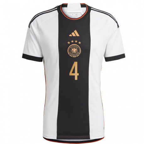Kandiny Herren Deutsche Jonathan Tah #4 Weiß Schwarz Heimtrikot Trikot 22-24 T-shirt