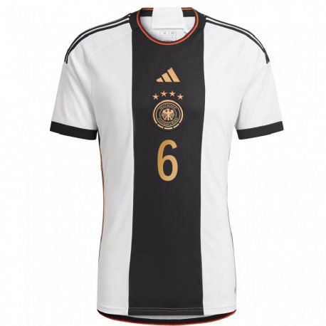 Kandiny Herren Deutsche Joshua Kimmich #6 Weiß Schwarz Heimtrikot Trikot 22-24 T-shirt