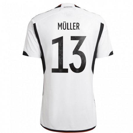 Kandiny Herren Deutsche Thomas Muller #13 Weiß Schwarz Heimtrikot Trikot 22-24 T-shirt