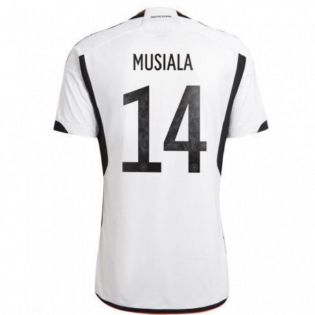Kandiny Herren Deutsche Jamal Musiala #14 Weiß Schwarz Heimtrikot Trikot 22-24 T-shirt