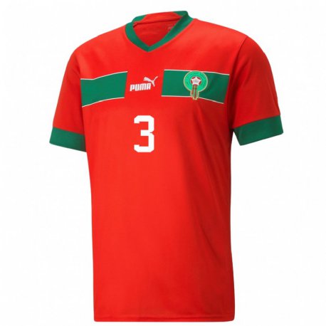 Kandiny Herren Marokkanische Noussair El Mazraoui #3 Rot Heimtrikot Trikot 22-24 T-shirt