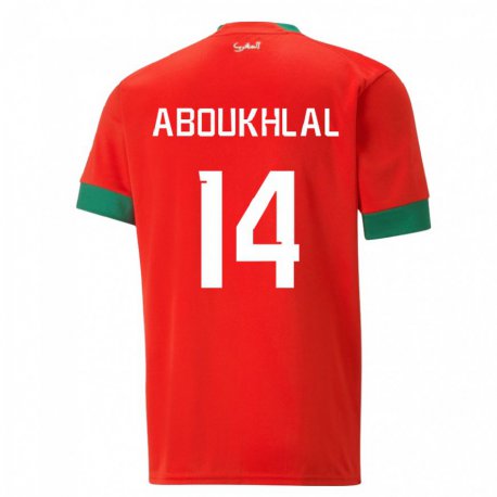 Kandiny Herren Marokkanische Zakaria Aboukhlal #14 Rot Heimtrikot Trikot 22-24 T-shirt
