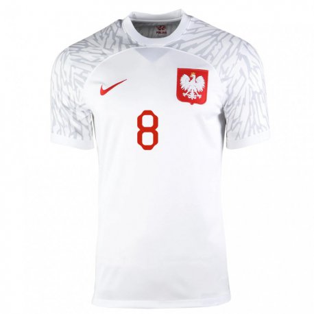 Kandiny Herren Polnische Jakub Piotrowski #8 Weiß Heimtrikot Trikot 22-24 T-shirt