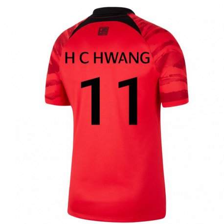 Kandiny Herren Südkoreanische Hee-chan Hwang #11 Rot Schwarz Heimtrikot Trikot 22-24 T-shirt