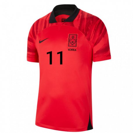 Kandiny Herren Südkoreanische Hee-chan Hwang #11 Rot Schwarz Heimtrikot Trikot 22-24 T-shirt
