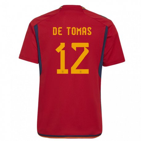 Kandiny Herren Spanische Raul De Tomas #12 Rot Heimtrikot Trikot 22-24 T-shirt