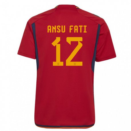 Kandiny Herren Spanische Ansu Fati #12 Rot Heimtrikot Trikot 22-24 T-shirt