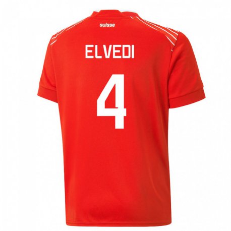 Kandiny Herren Schweizer Nico Elvedi #4 Rot Heimtrikot Trikot 22-24 T-shirt