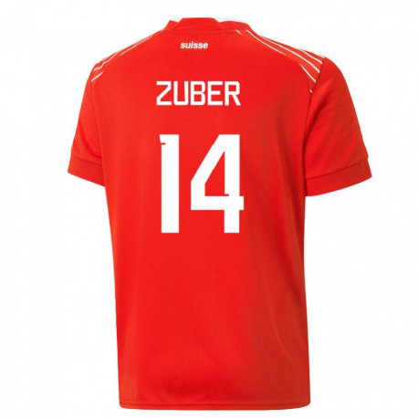 Kandiny Herren Schweizer Steven Zuber #14 Rot Heimtrikot Trikot 22-24 T-shirt