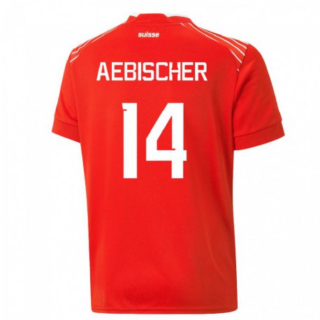 Kandiny Herren Schweizer Michel Aebischer #14 Rot Heimtrikot Trikot 22-24 T-shirt