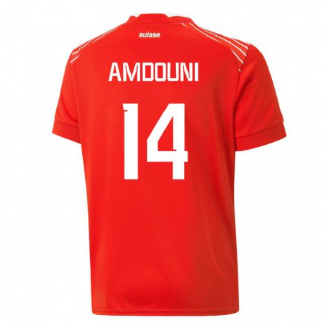 Kandiny Herren Schweizer Mohamed Zeki Amdouni #14 Rot Heimtrikot Trikot 22-24 T-shirt