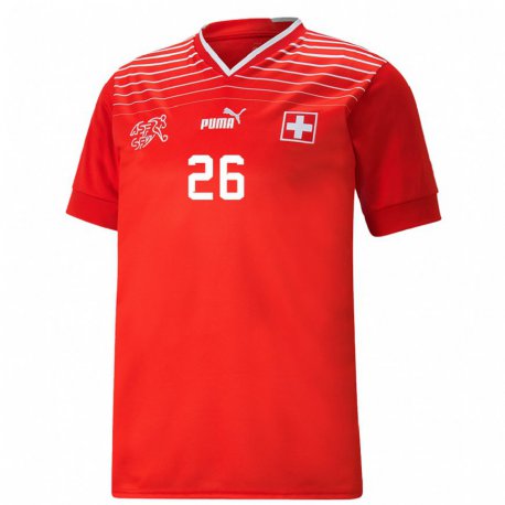 Kandiny Herren Schweizer Jordan Lotomba #26 Rot Heimtrikot Trikot 22-24 T-shirt