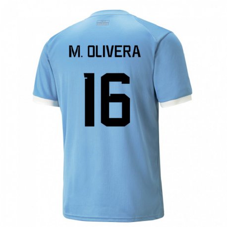 Kandiny Herren Uruguayische Mathias Olivera #16 Blau Heimtrikot Trikot 22-24 T-shirt