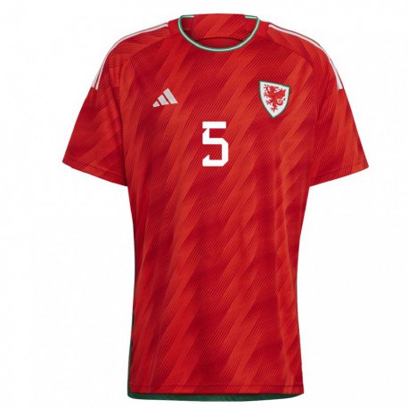 Kandiny Herren Walisische Rubin Colwill #5 Rot Heimtrikot Trikot 22-24 T-shirt