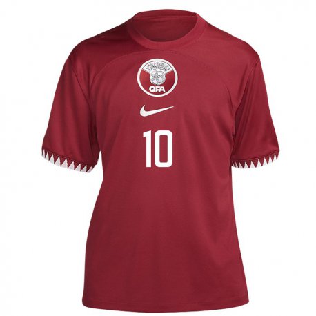 Kandiny Herren Katarische Hasan Al Haydos #10 Kastanienbraun Heimtrikot Trikot 22-24 T-shirt
