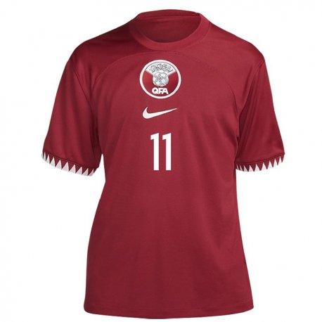 Kandiny Herren Katarische Akram Afif #11 Kastanienbraun Heimtrikot Trikot 22-24 T-shirt