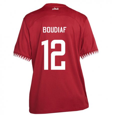 Kandiny Herren Katarische Karim Boudiaf #12 Kastanienbraun Heimtrikot Trikot 22-24 T-shirt