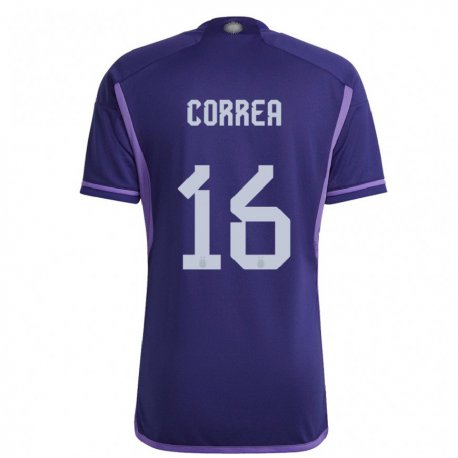 Kandiny Herren Argentinische Angel Correa #16 Violett Auswärtstrikot Trikot 22-24 T-shirt