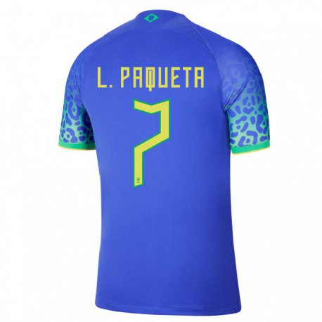 Kandiny Herren Brasilianische Lucas Paqueta #7 Blau Auswärtstrikot Trikot 22-24 T-shirt