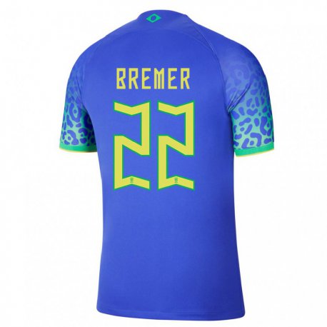 Kandiny Herren Brasilianische Bremer #22 Blau Auswärtstrikot Trikot 22-24 T-shirt