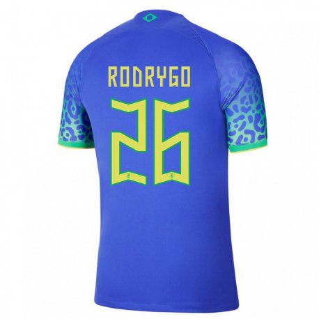Kandiny Herren Brasilianische Rodrygo #26 Blau Auswärtstrikot Trikot 22-24 T-shirt
