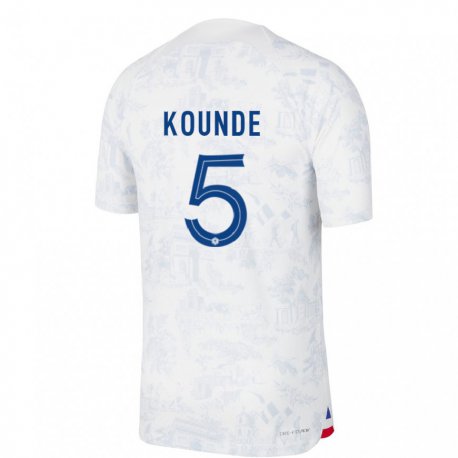Kandiny Herren Französische Jules Kounde #5 Weiß Blau Auswärtstrikot Trikot 22-24 T-shirt