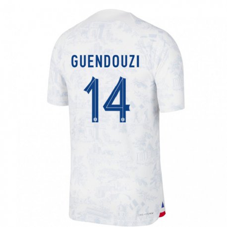 Kandiny Herren Französische Matteo Guendouzi #14 Weiß Blau Auswärtstrikot Trikot 22-24 T-shirt