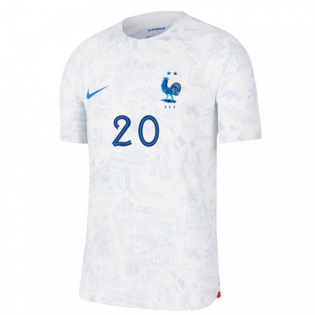 Kandiny Herren Französische Randal Kolo Muani #20 Weiß Blau Auswärtstrikot Trikot 22-24 T-shirt