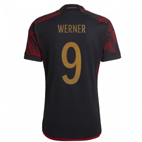 Kandiny Herren Deutsche Timo Werner #9 Schwarz Kastanienbraun Auswärtstrikot Trikot 22-24 T-shirt