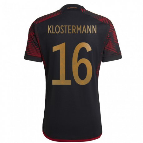 Kandiny Herren Deutsche Lukas Klostermann #16 Schwarz Kastanienbraun Auswärtstrikot Trikot 22-24 T-shirt