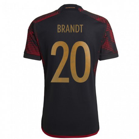 Kandiny Herren Deutsche Julian Brandt #20 Schwarz Kastanienbraun Auswärtstrikot Trikot 22-24 T-shirt
