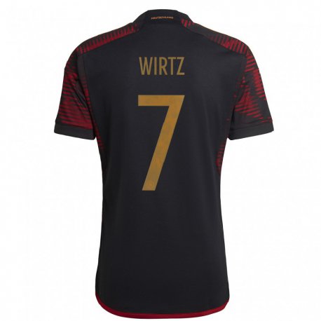 Kandiny Herren Deutsche Florian Wirtz #7 Schwarz Kastanienbraun Auswärtstrikot Trikot 22-24 T-shirt