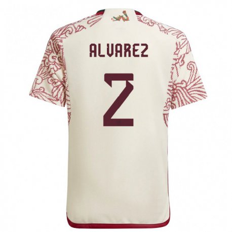 Kandiny Herren Mexikanische Kevin Alvarez #2 Wunder Weiß Rot Auswärtstrikot Trikot 22-24 T-shirt