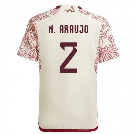 Kandiny Herren Mexikanische Nestor Araujo #2 Wunder Weiß Rot Auswärtstrikot Trikot 22-24 T-shirt