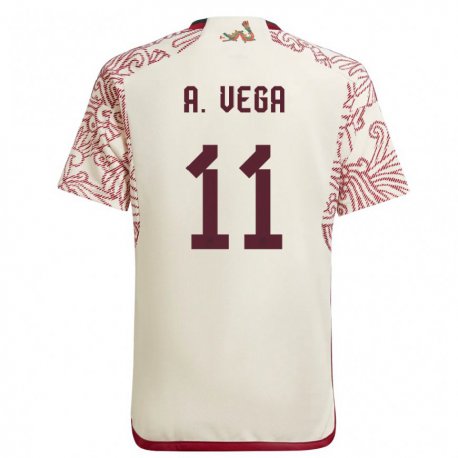 Kandiny Herren Mexikanische Alexis Vega #11 Wunder Weiß Rot Auswärtstrikot Trikot 22-24 T-shirt