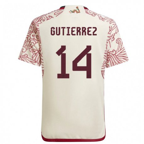 Kandiny Herren Mexikanische Erick Gutierrez #14 Wunder Weiß Rot Auswärtstrikot Trikot 22-24 T-shirt