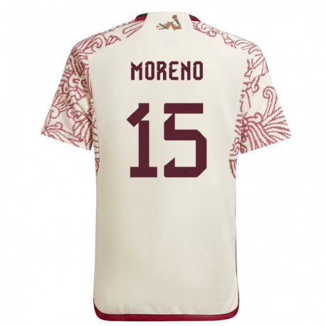 Kandiny Herren Mexikanische Hector Moreno #15 Wunder Weiß Rot Auswärtstrikot Trikot 22-24 T-shirt