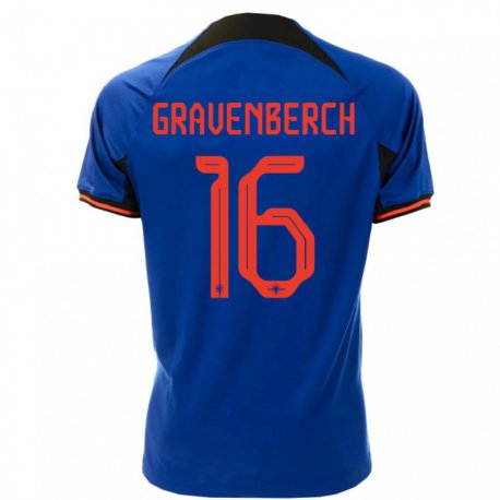 Kandiny Herren Niederländische Ryan Gravenberch #16 Königsblau Auswärtstrikot Trikot 22-24 T-shirt