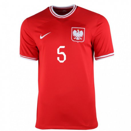Kandiny Herren Polnische Jan Bednarek #5 Rot Auswärtstrikot Trikot 22-24 T-shirt