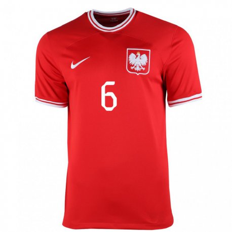 Kandiny Herren Polnische Mateusz Wieteska #6 Rot Auswärtstrikot Trikot 22-24 T-shirt