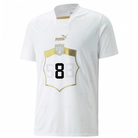 Kandiny Herren Serbische Uros Racic #8 Weiß Auswärtstrikot Trikot 22-24 T-shirt