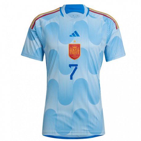 Kandiny Herren Spanische Alvaro Morata #7 Himmelblau Auswärtstrikot Trikot 22-24 T-shirt