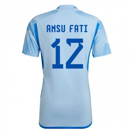 Kandiny Herren Spanische Ansu Fati #12 Himmelblau Auswärtstrikot Trikot 22-24 T-shirt