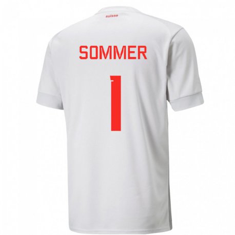 Kandiny Herren Schweizer Yann Sommer #1 Weiß Auswärtstrikot Trikot 22-24 T-shirt