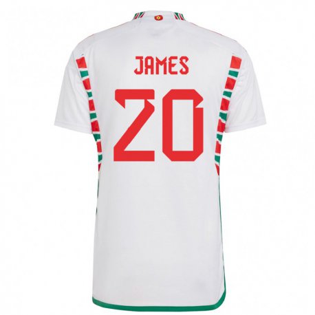 Kandiny Herren Walisische Daniel James #20 Weiß Auswärtstrikot Trikot 22-24 T-shirt