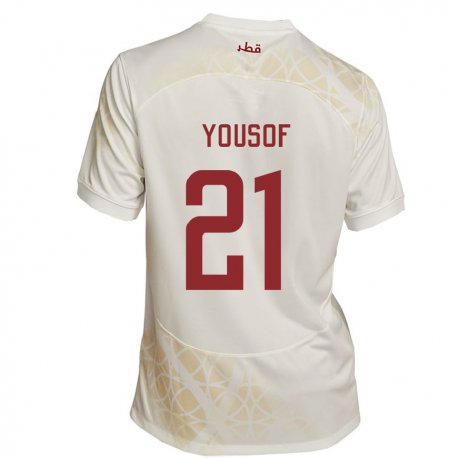 Kandiny Herren Katarische Yousof Hassan #21 Goldbeige Auswärtstrikot Trikot 22-24 T-shirt