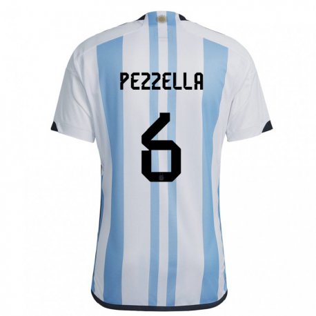 Kandiny Damen Argentinische German Pezzella #6 Weiß Himmelblau Heimtrikot Trikot 22-24 T-shirt