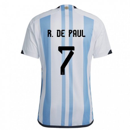 Kandiny Damen Argentinische Rodrigo De Paul #7 Weiß Himmelblau Heimtrikot Trikot 22-24 T-shirt