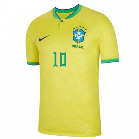 Kandiny Damen Brasilianische Neymar #10 Gelb Heimtrikot Trikot 22-24 T-shirt