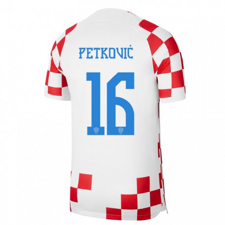Kandiny Damen Kroatische Bruno Petkovic #16 Rot-weiss Heimtrikot Trikot 22-24 T-shirt